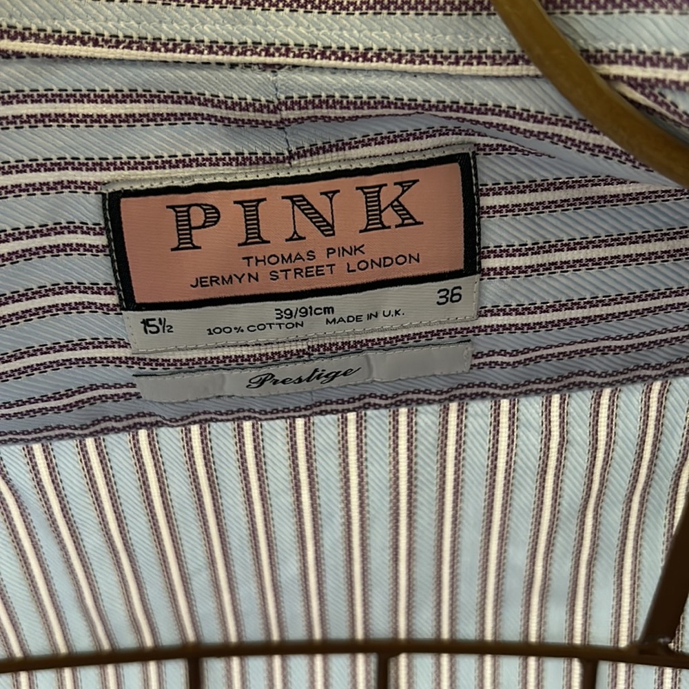 THOMAS PINK prestige Mens shirt pruple stripes size 15 1/2 - Picture 5 of 7